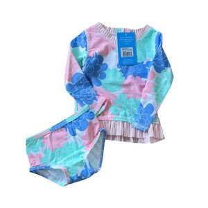 Ruffle Butts Pastel Petals Rash Guard Bikini Set 18-24m Long Sleeve Floral new